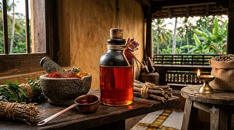 Rooted in ancient Ayurvedic wisdom, kumkumadi oil fades dark spots, smooths fine lines