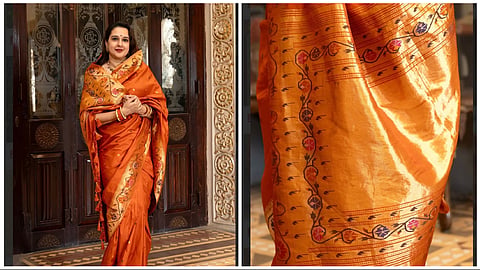 Radhikaraje Gaekwad marks Ganeshotsav in a handwoven Paithani crafted in natural dyes, silk and traditional motifs