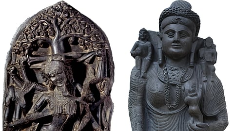 Sculptures of Chamunda and Hariti, depicting contrasting aspects of motherhood and protection