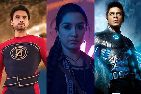 (L-R) Tovino Thomas as Minnal Murali, Shraddha Kapoor in a glimpse from Stree 2, Shah Rukh Khan as G. One in a poster for Ra.One