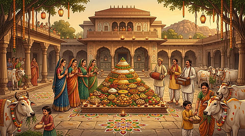 The Annakut tradition turns Govardhan Puja into a grand food offering