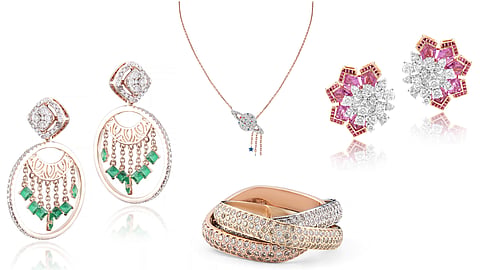 Delicate diamond earrings, necklace, rings and bracelet from Khurana Jewellery House’s everyday jewellery edit