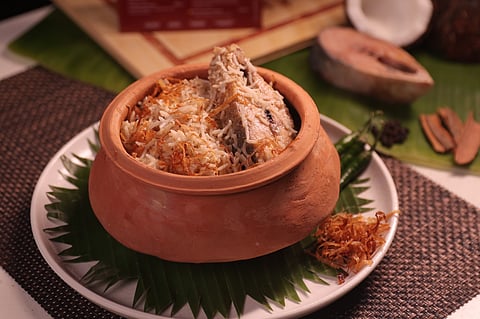 Narkel Doodh diye Ilish Pulao dish served at 6 Ballygunge Place Kolkata