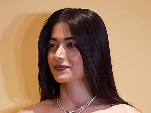 Rashmika Mandanna wore a crystal-embellished saree gown by Amit Aggarwal
