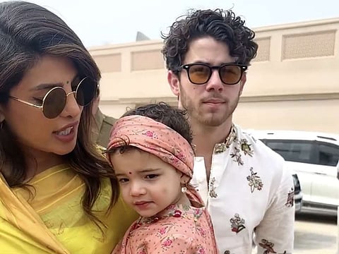 Priyanka Chopra with her daughter Malti and husband Nick