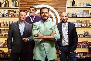 Saransh Goila with MasterChef Australia judges on sets