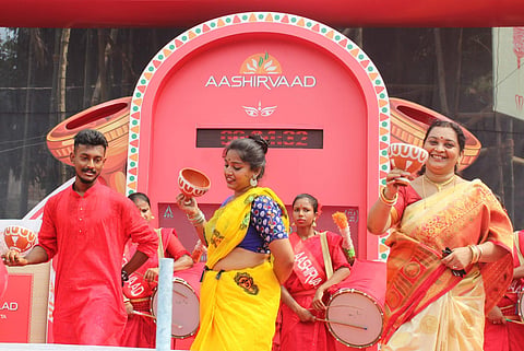 Dhunuchi naach in progress at the Baghbazar pandal