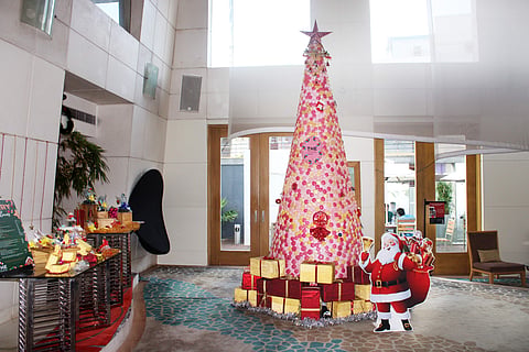 This dreamy pink Christmas tree at The Park Chennai is made of over 7,000 macarons!