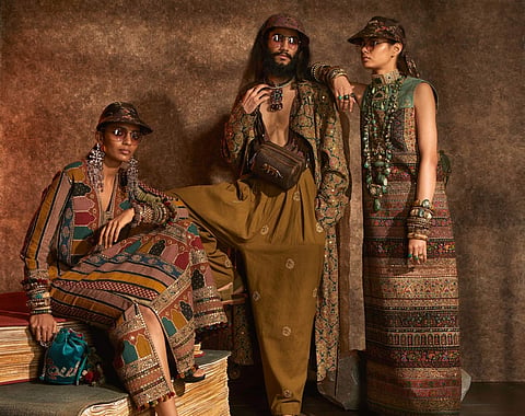 New Delhi: A model showcases the 'Kashgaar Bazaar' collection by Sabyasachi Mukherjee on the 20th year celebrations of his brand Sabyasachi, in New Delhi, on April 6, 2019. (Photo: IANS)
