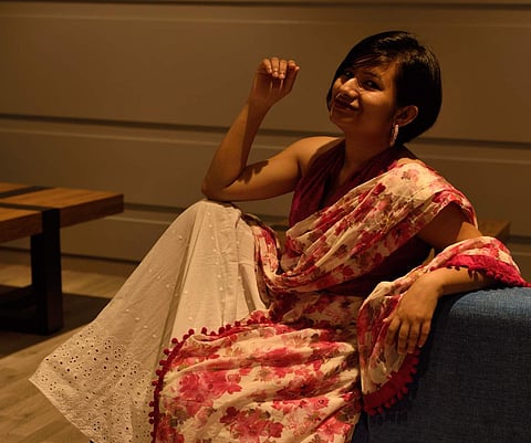 A floral drape in cotton