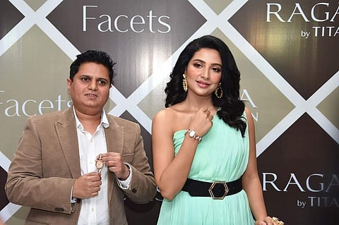 Jaikishen Mehta, Regional Business Manager, Titan Watches and actor Subhashree Ganguly at the launch of Facets Collection