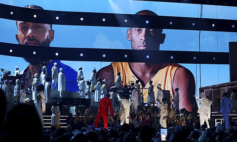 An image of Nipsey Hussle and Kobe Bryant (Photo by Matt Sayles/Invision/AP)