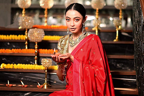 Diti Saha in a sari from Label Earth by Priti Shekhar