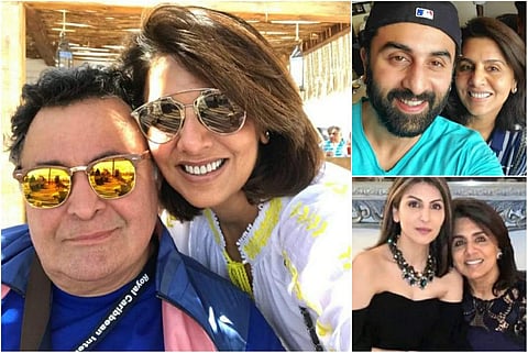 Neetu posted a string of pictures on Instagram featuring Rishi Kapoor, son Ranbir Kapoor and Riddhima Kapoor along with her. 
