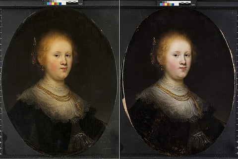 Before and after restoration: Portrait of a Young Woman (Allentown Art Museum via AP)