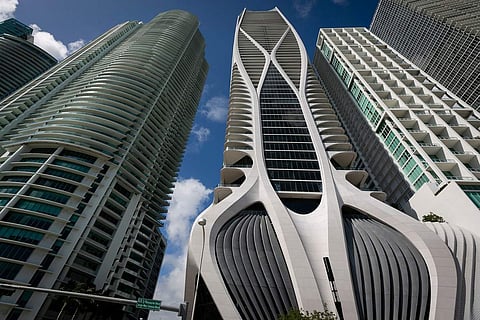 A view of One Thousand Museum, Miami. Among skyscrapers that rise above the Bay of Biscayne, the new luxury condo building by late architect Zaha Hadid dominates the skyline. (AFP/Eva Marie Uzcategui)