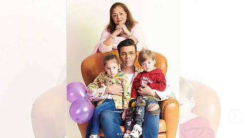 Karan with his children and mother Hiroo Johar (Photo: IANS)