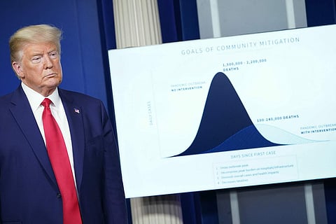 US President Donald Trump during a daily briefing on the novel coronavirus in Washington, DC (AFP/MANDEL NGAN)