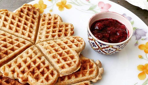 Arundati's Multigrain waffles with fruit compote
