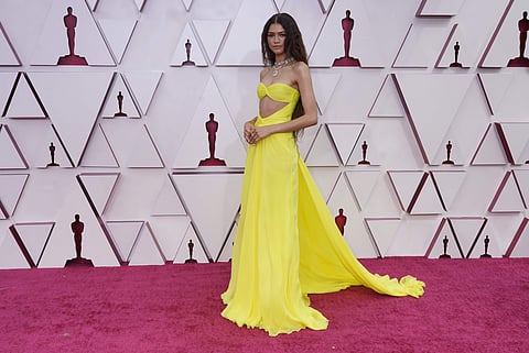 Zendaya looks like a goddess in Valentino.  Picture AP