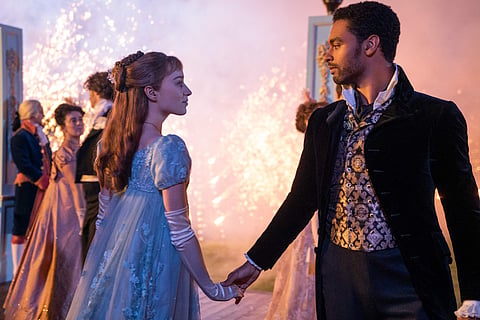 Phoebe as Daphne and Rege as Duke of Hastings in Season 1, Image Credit: Netflix
