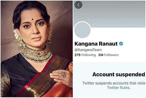 Kangana Ranaut's Twitter account (@KanganaTeam) has been permanently suspended after she wrote a controversial tweet.