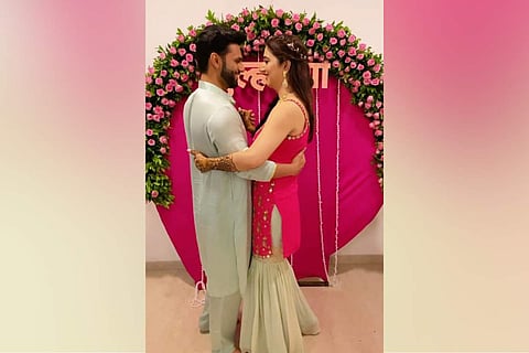 Rahul Vaidya with Disha Parmar during their mehndi ceremony