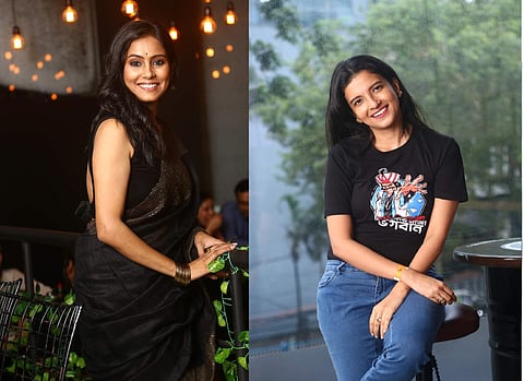 Ishita Sarkar and Anuradha Mukherjee pose at the trailer launch of Birohi and 5MM on the Rock at Five Mad Men