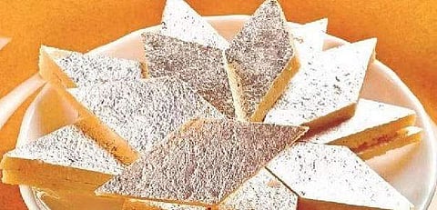 Kaju katli with silver foil garnishing