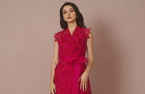 Red floral dress