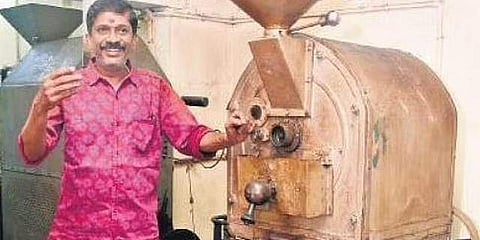 Jayakumar with the grounding machine, which was imported from London in the 1950s  | A Sanesh