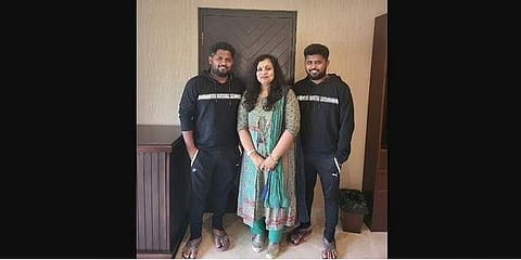 Producer Sophia Paul with the stunt choreographer duo Anbariv