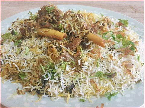Fried mutton biryani