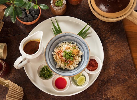 Chicken soup with handmade seashells from Sikkim