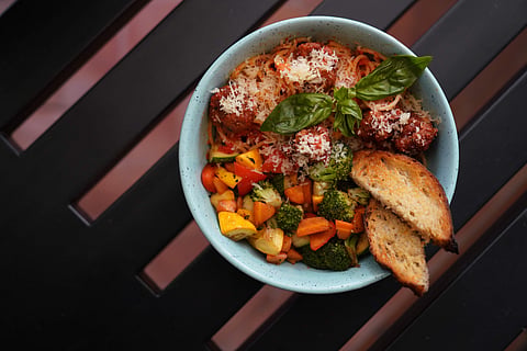 Spaghetti and meatballs in marinara sauce