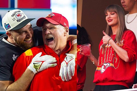 In frame: Travis Kelce with his father (L), Taylor Swift (R)
