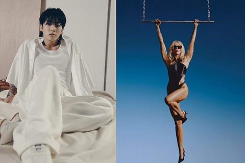 In frame:  Jungkook (L), Miley Cyrus (R)