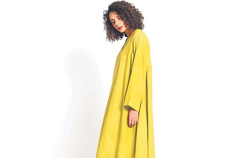 Jamdani co-ord set in khadi with side gathers