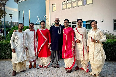 Designer Abhishek Roy showcased festive menswear at a fashion show in London