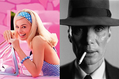 Still from Barbie (L), Oppenheimer (R)