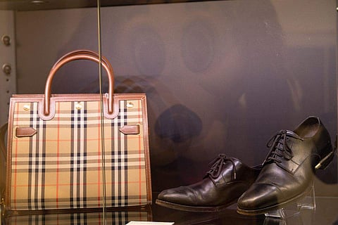 This undated image provided by Heritage Auctions shows a Burberry bag prop from the HBO series Succession.