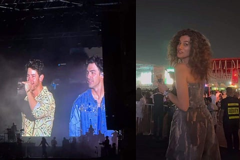 In frame:  Jonas Brothers (L), Taapsee Pannu (R)