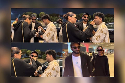 Deepika Padukone and Ranveer Singh  celebrating with the paparazzo