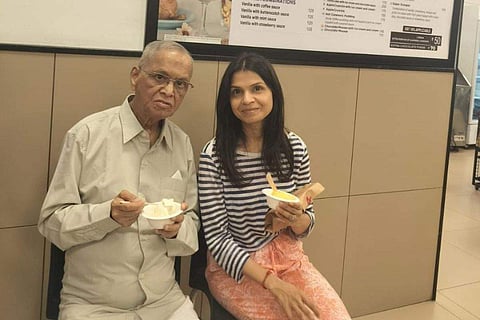 In frame:  Narayana Murthy and Akshata Murty