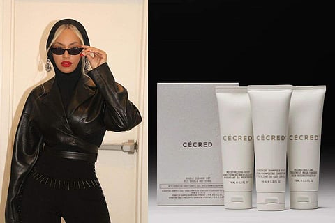 In frame:  Beyoncé (L), products from Cécred (R)