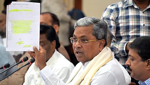 Chief Minister Siddaramaiah address a press meet on MUDA issue at Vidhana Soudha in Bengaluru on Friday.