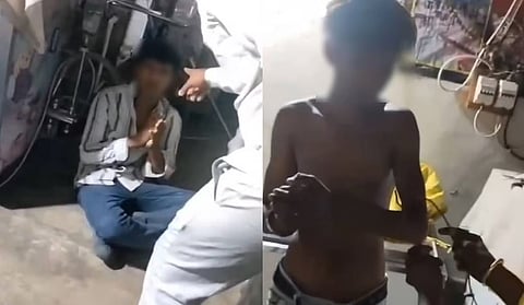 Videograb of the workers being tourtured; given electric shocks 