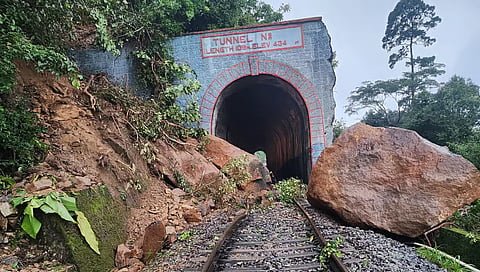 Boulders from the hill fell onto the railway track