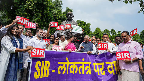 Leader of Opposition in Lok Sabha stage a protest