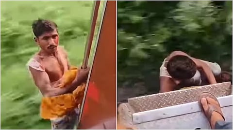 Thief hangs from moving train in Bihar